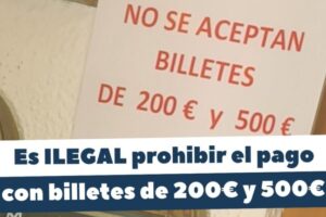 Cartel prohíbe el uso de billetes de 200 y 500 euros