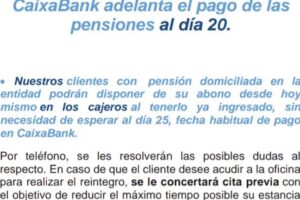 Fecha de pago de pensiones CaixaBank este mes